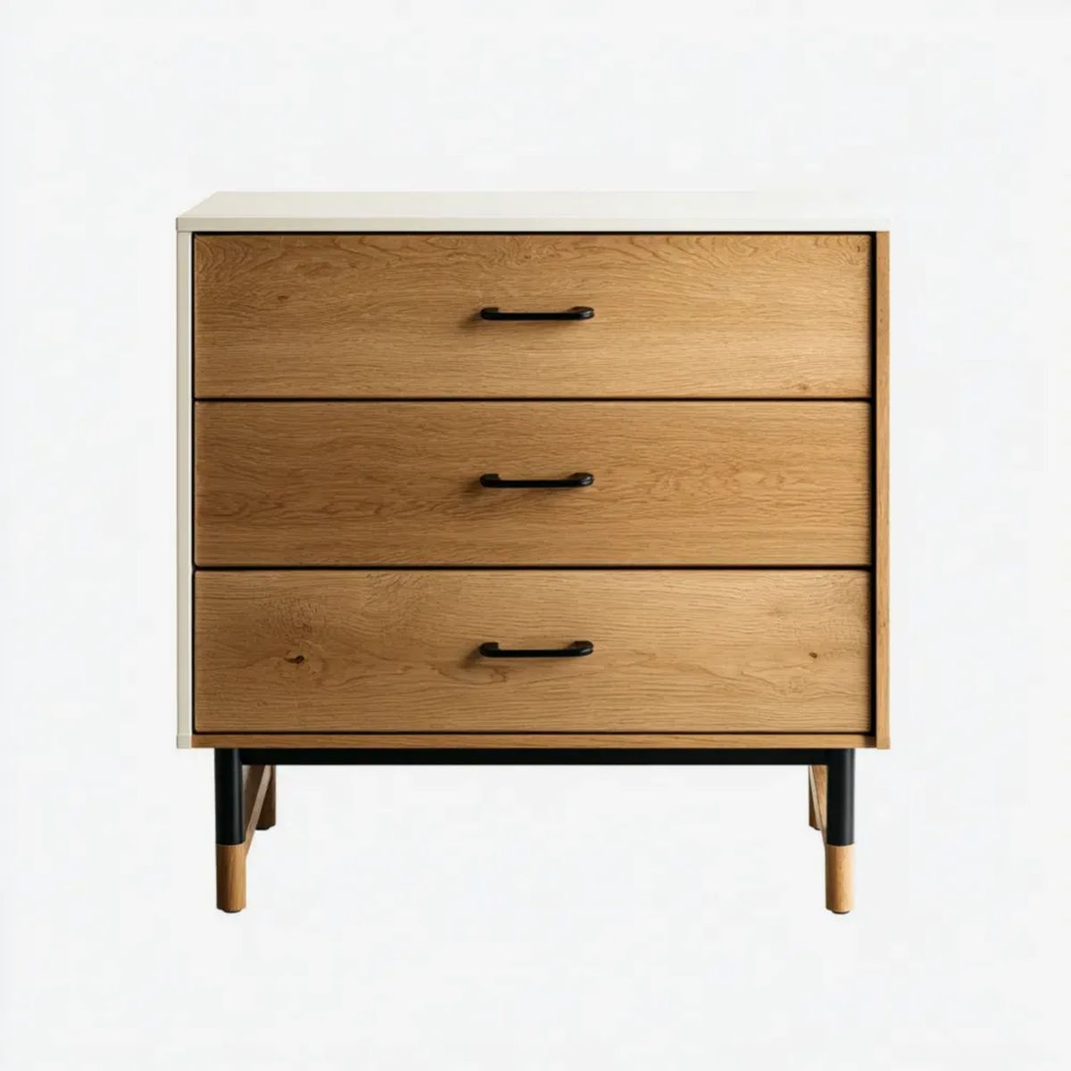 Komoda, Prostokątne 3 szuflady z płaszczem MDF, dębu brązowy, off- biały i czarny, 90 x 40 x 90 cm