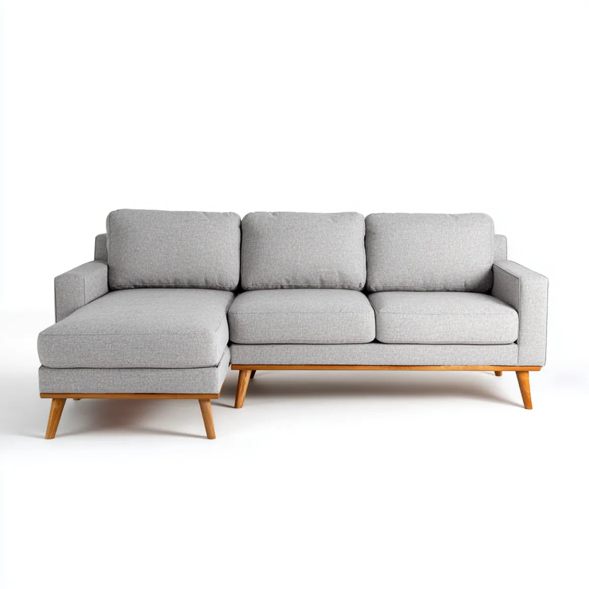Sofa, Kanapa narożna 3 miejsca jasnoszary w poliestrze L z krzesełkiem w lewo 250 x 150 x 85 cm