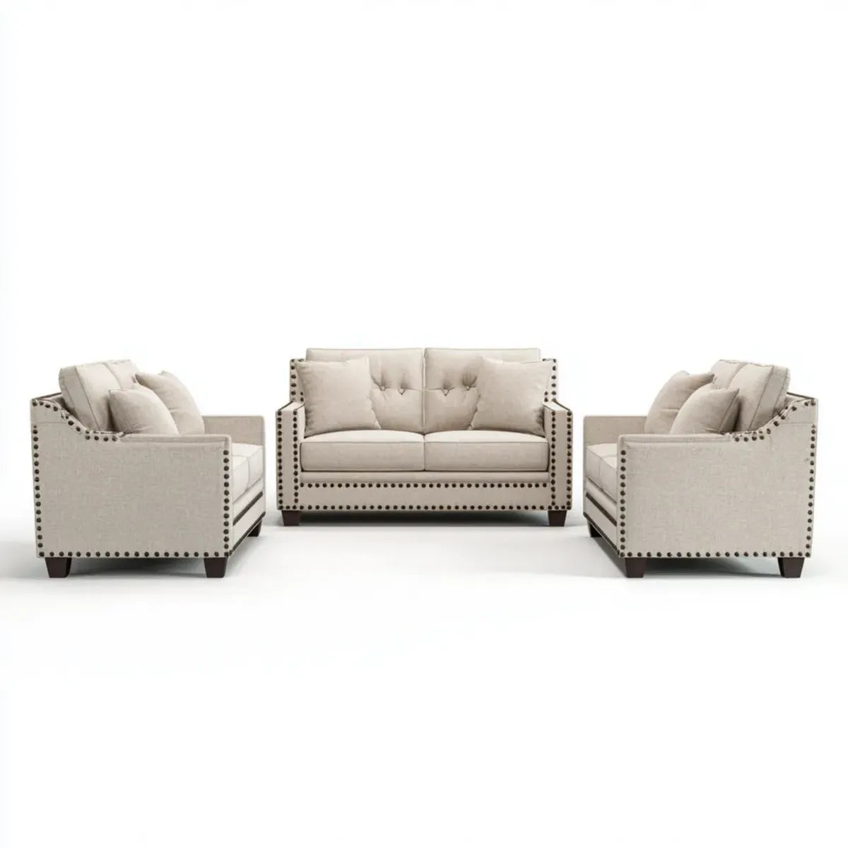 Sofa, Zestaw sof 3 kawałki beżu z sofą 2 fotele i 2 fotele w poliestrze 184 x 86 x 91 cm