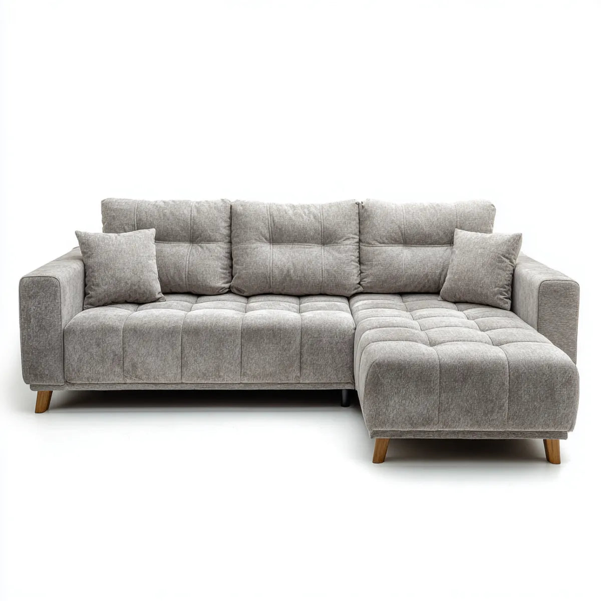 Sofa, Kanapa narożna z krzesełkiem z prawej szarej poliestru 250 x 160 x 88 cm