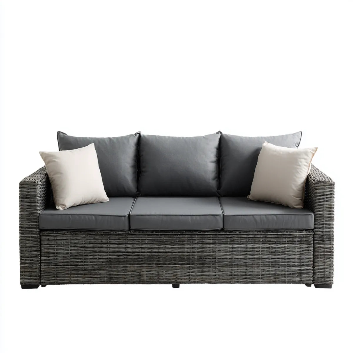 Sofa ogrodowa, Taras sofa 3-osobowa antracyt beżowy 210 x 85 x 85 cm PE rattan stali prostokątnej
