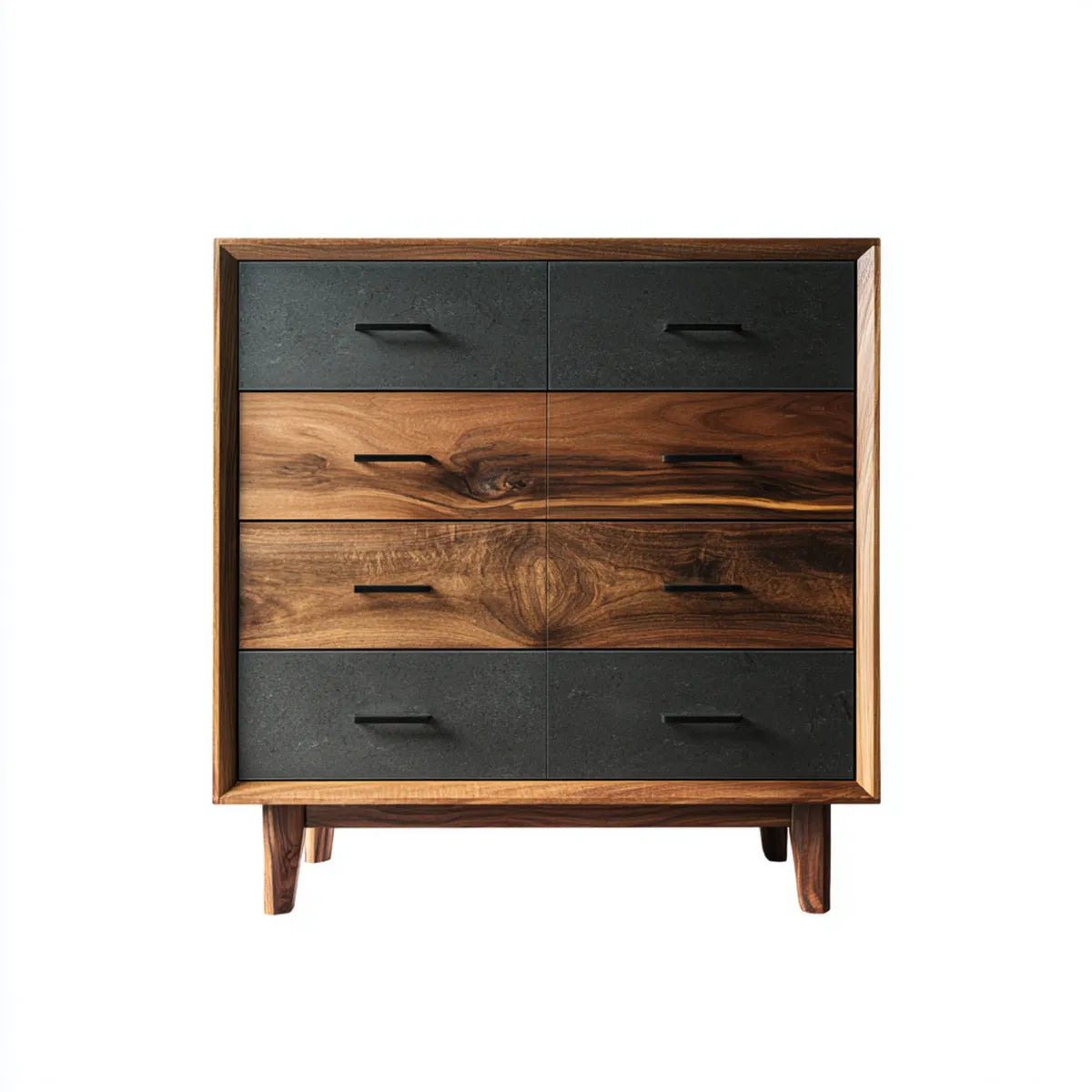 Komoda, Cassettiera 8 Cassettiera czarny Brązowy w Acacia Massello drewno 90 x 40 x 100 cm prostokątne