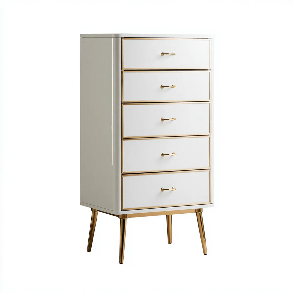Komoda, 5 szuflady biały i złoty prostokątna MDF 60 x 40 x 120 cm wysoki szuflada
