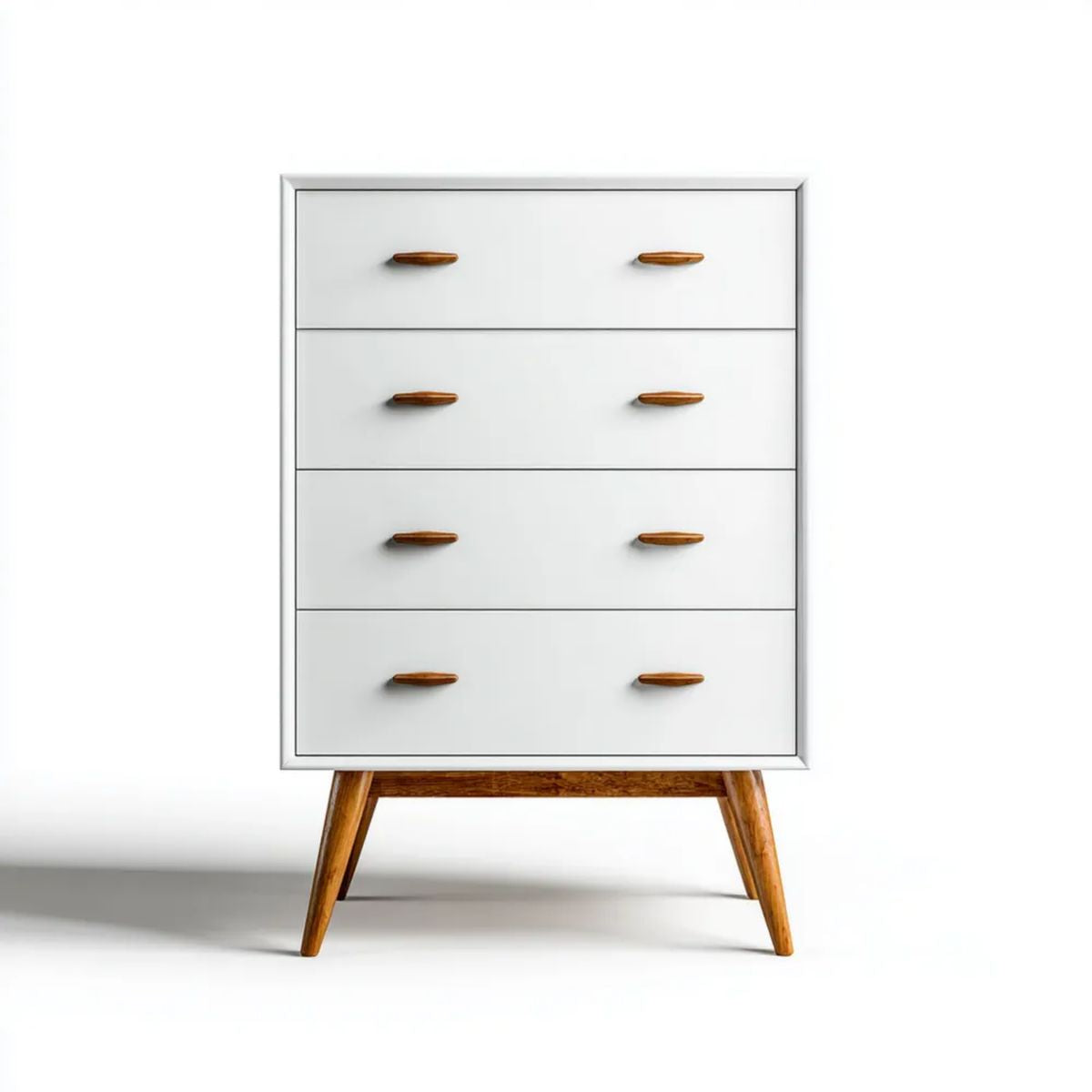 Komoda, Biała komora z 4 szufladami w MDF i litego drewna, 80 x 40 x 120 cm