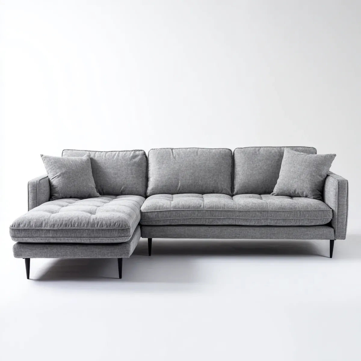 Sofa, Lewy kąt sofa 3 siedzenia szary 250 x 160 x 85 cm w poliestrze z prostokątnym szezlongiem