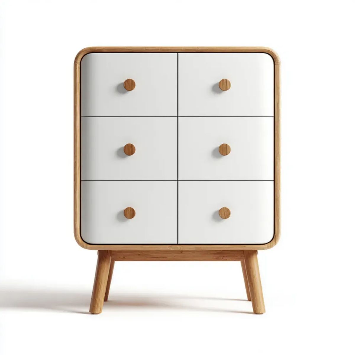Komoda, Kommode 6 szuflady w biało-białym lakierowanym MDF i litym dębie, 80 x 40 x 110 cm