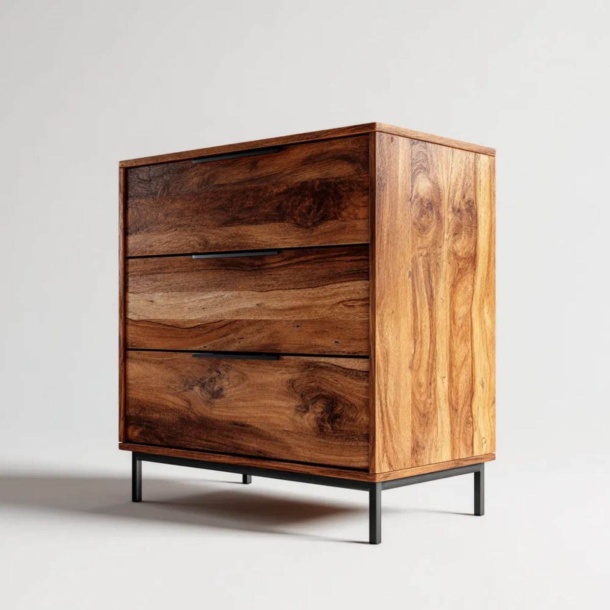 Komoda, Prostokątny komfort 3 brązowe szuflady w drewnie i metalu 80 x 40 x 90 cm