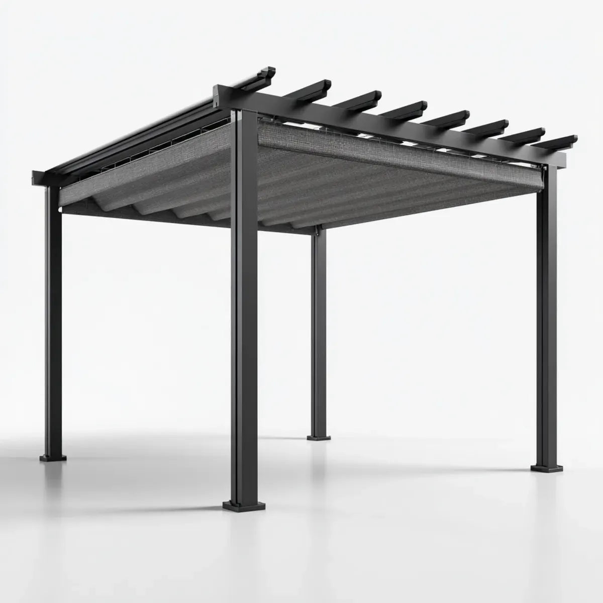 Altana lub pergola, Pergola z dachem przesuwnym Czarny 300 x 300 x 230 cm poliester aluminiowy prostokątny
