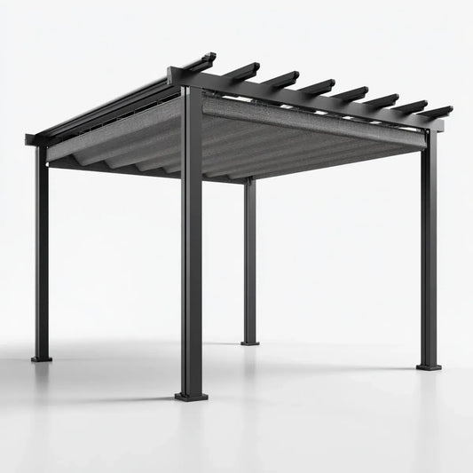 Altana lub pergola, Pergola z dachem przesuwnym Czarny 300 x 300 x 230 cm poliester aluminiowy prostokątny