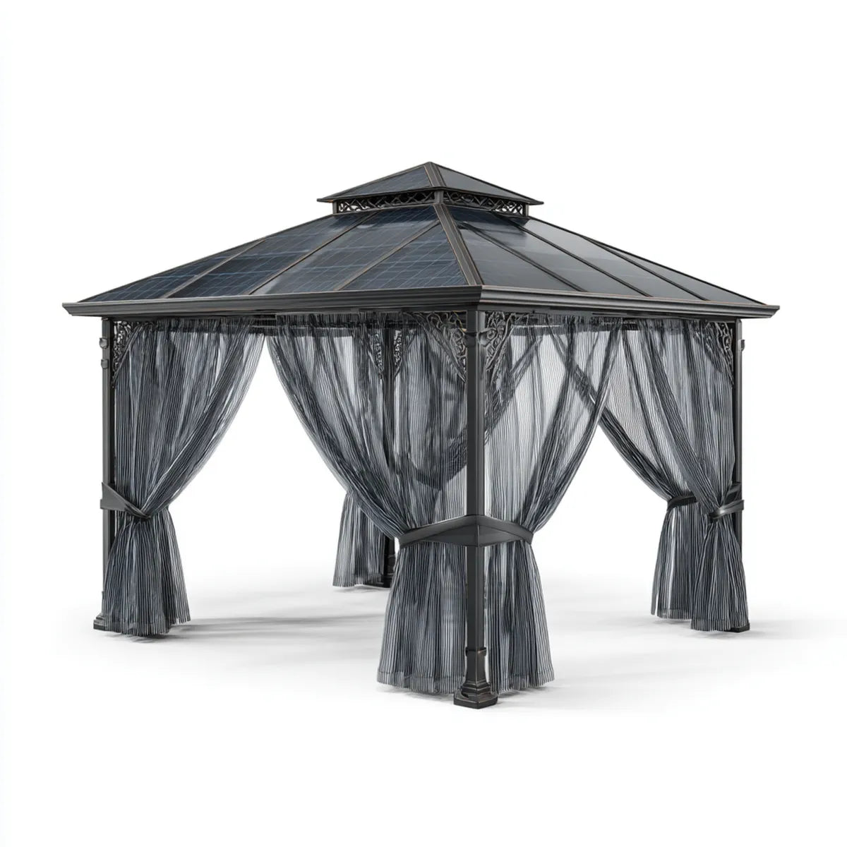 Altana lub pergola, Pawilon ogrodowy z moskitierami antracyt 300 x 300 x 290 cm stalowy poliwęglan kwadrat