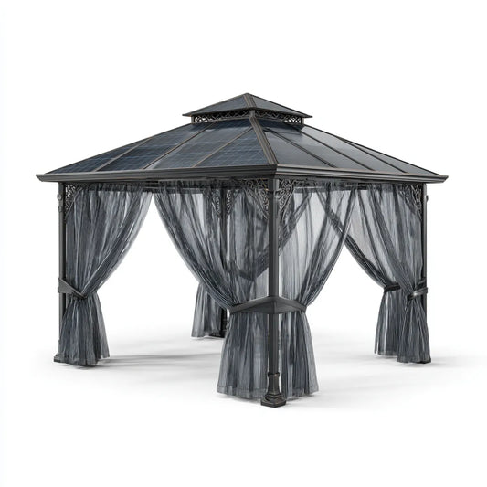 Altana lub pergola, Pawilon ogrodowy z moskitierami antracyt 300 x 300 x 290 cm stalowy poliwęglan kwadrat