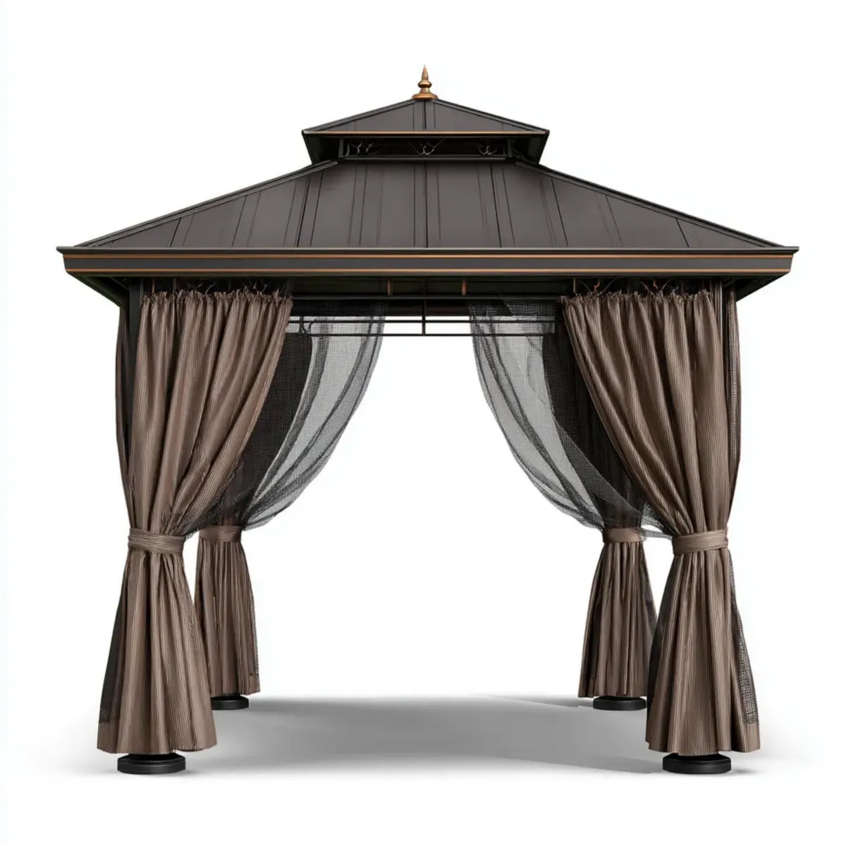 Altana lub pergola, Pawilon ogrodowy z podwójnym dachem Brązowy Czarny 300 x 300 x 290 cm stalowy kwadrat poliestrowy