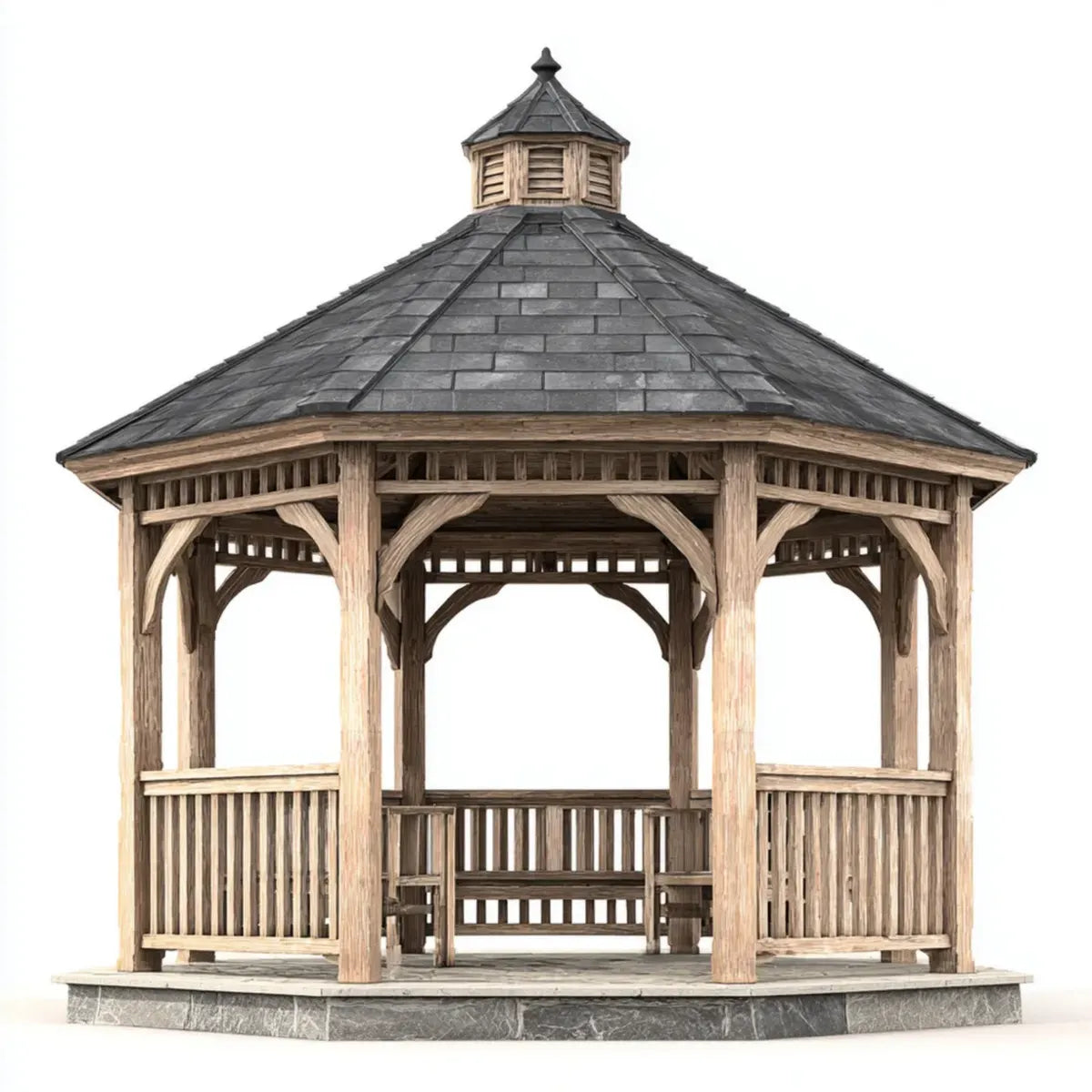 Altana lub pergola, Ogrodowa pawilon ośmiokątny naturalny antracyt drewniany 360 x 360 x 390 cm z litego drewna sosnowego z dachem gontem