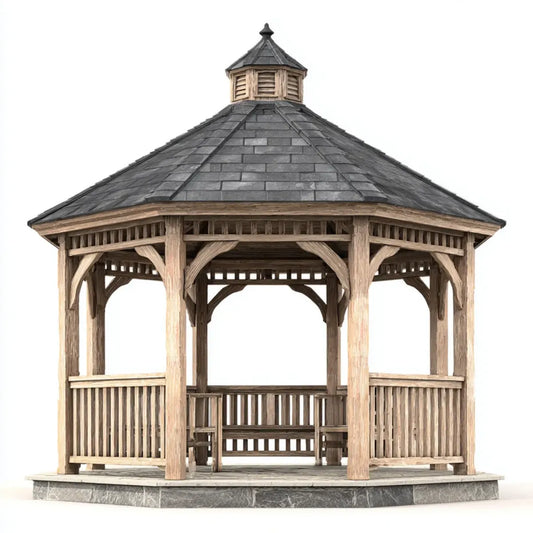 Altana lub pergola, Ogrodowa pawilon ośmiokątny naturalny antracyt drewniany 360 x 360 x 390 cm z litego drewna sosnowego z dachem gontem