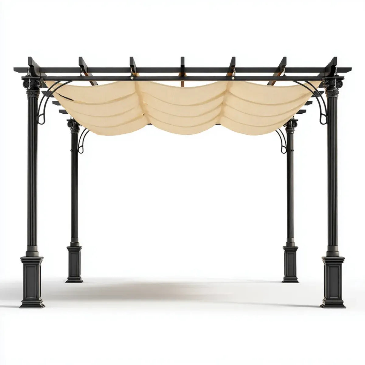 Altana lub pergola, Pergola z żaglem słonecznym czarny beżowy 400 x 300 x 270 cm stalowy poliester prostokątny