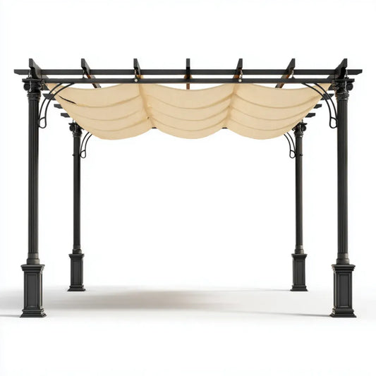Altana lub pergola, Pergola z żaglem słonecznym czarny beżowy 400 x 300 x 270 cm stalowy poliester prostokątny