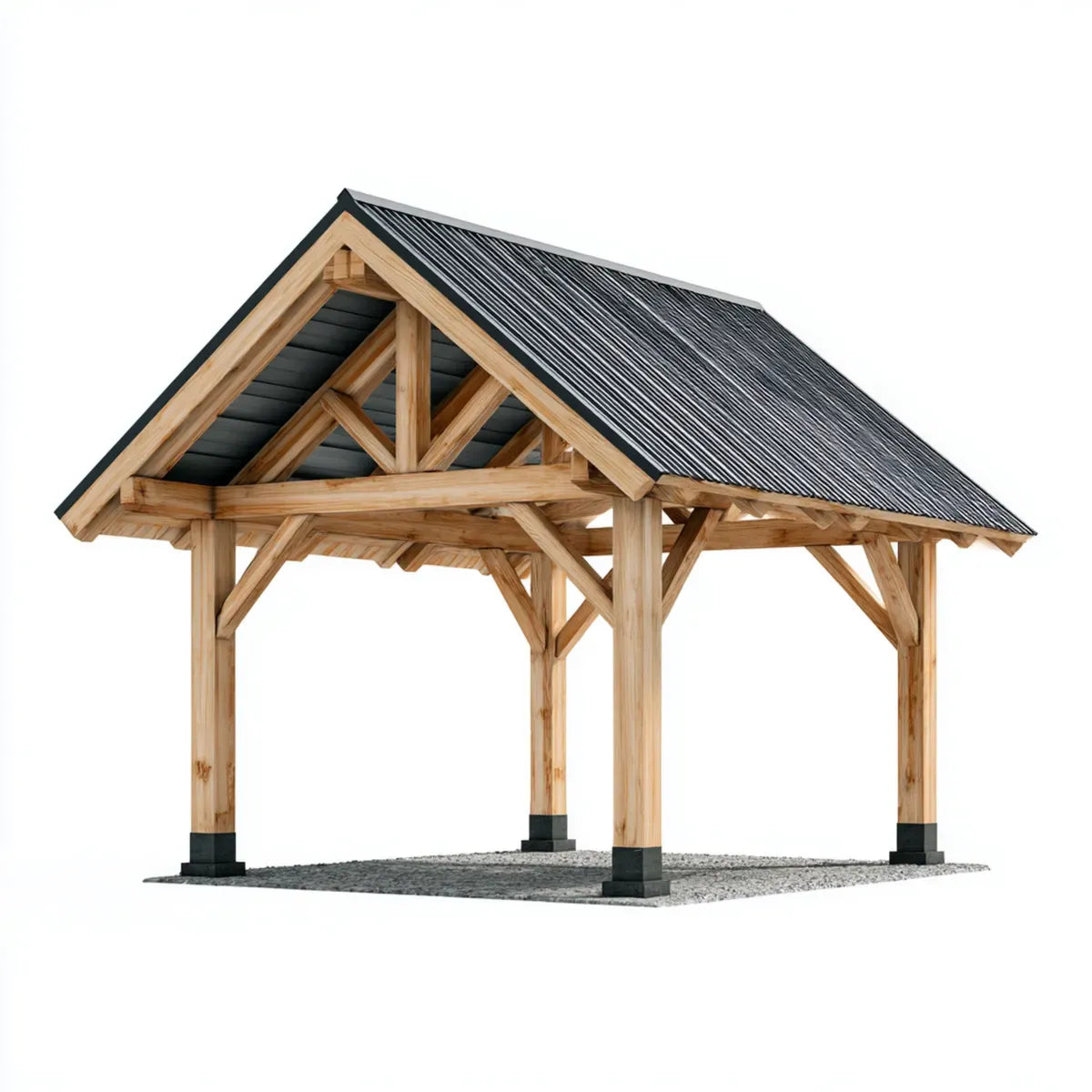 Altana lub pergola, Pawilon ogrodowy wykonany z drewna sosnowego z dachem siodłowym czarny Naturalny 400 x 300 x 350 cm prostokątny