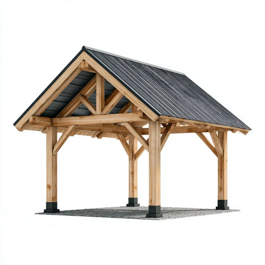 Altana lub pergola, Pawilon ogrodowy wykonany z drewna sosnowego z dachem siodłowym czarny Naturalny 400 x 300 x 350 cm prostokątny