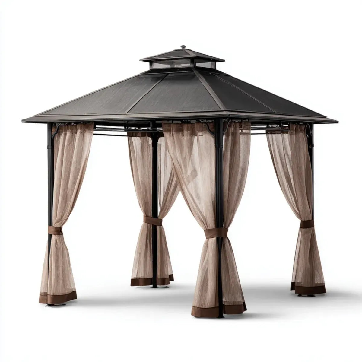 Altana lub pergola, Pawilon Ogród Pawilon Brązowy Czarny 300 x 300 x 290 cm Stalowy Plac Poliester