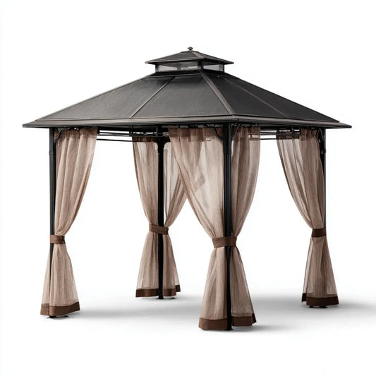 Altana lub pergola, Pawilon Ogród Pawilon Brązowy Czarny 300 x 300 x 290 cm Stalowy Plac Poliester