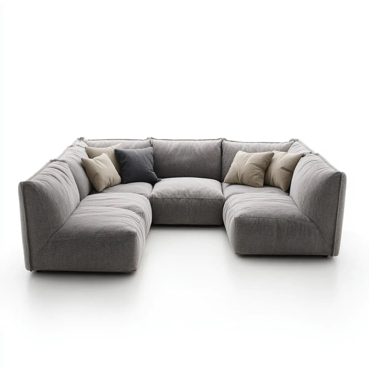 Sofa, Szara sofa w kształcie litery Usned 5 foteli poliestrowych 300 x 180 x 85 cm