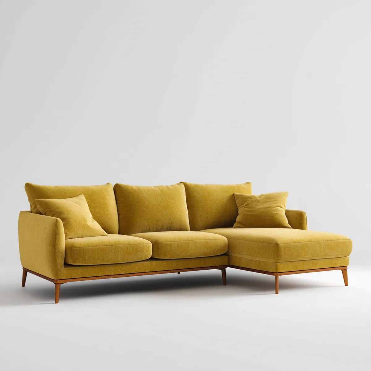 Sofa, Kanapa narożna z krzesełkową musztardą żółtą 250 x 160 x 85 cm w poliestrze L