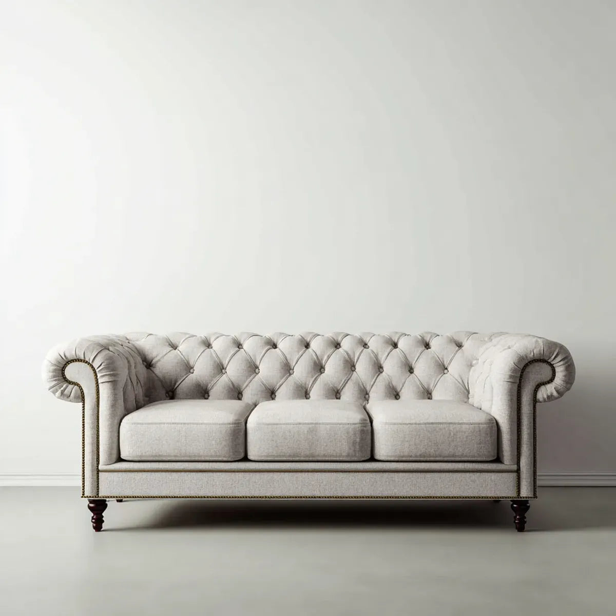 Sofa, Chesterfield sofa 3 miejsca jasny szary 220 x 90 x 78 cm w poliestrowym prostokątnym kształcie