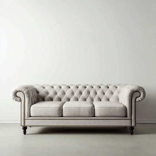 Sofa, Chesterfield sofa 3 miejsca jasny szary 220 x 90 x 78 cm w poliestrowym prostokątnym kształcie