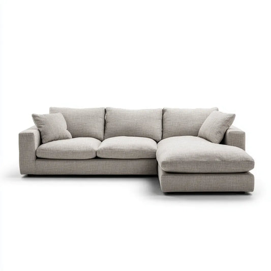 Sofa, Kanapa narożna 3 fotele z krzesełkiem z prawej szarej gołębi 280 x 165 x 85 cm poliestrowa powłoka L kształt