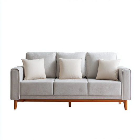 Sofa 3 miejsca jasnoszary 210 x 90 x 85 cm aksamit prostokątnego poliestru