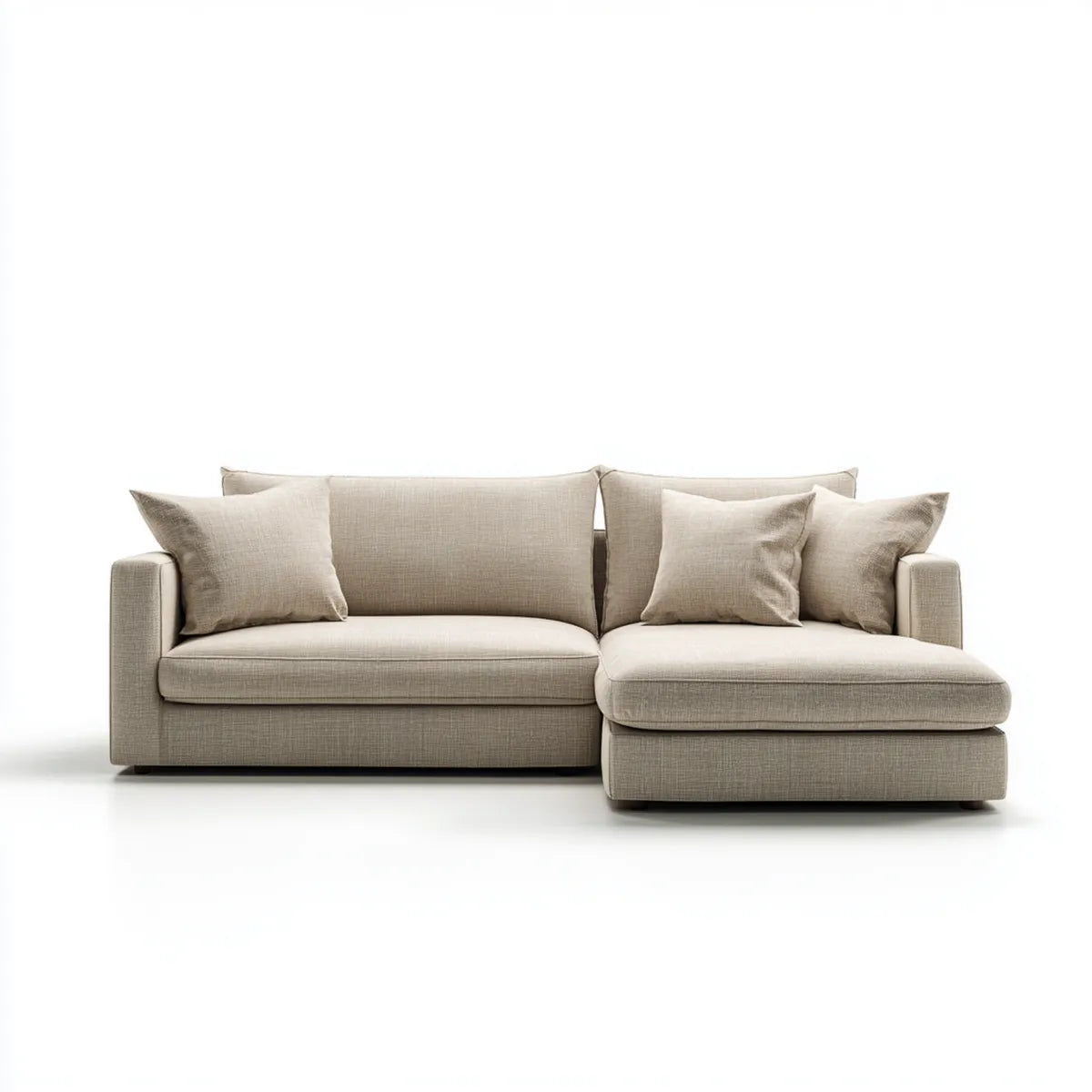 Sofa, Kanapa narożna z szewcem z prawej beżowej 250 x 160 x 85 cm w poliestrze