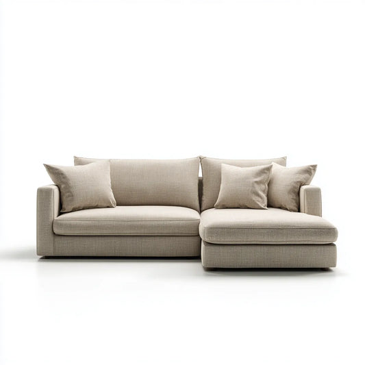 Sofa, Kanapa narożna z szewcem z prawej beżowej 250 x 160 x 85 cm w poliestrze