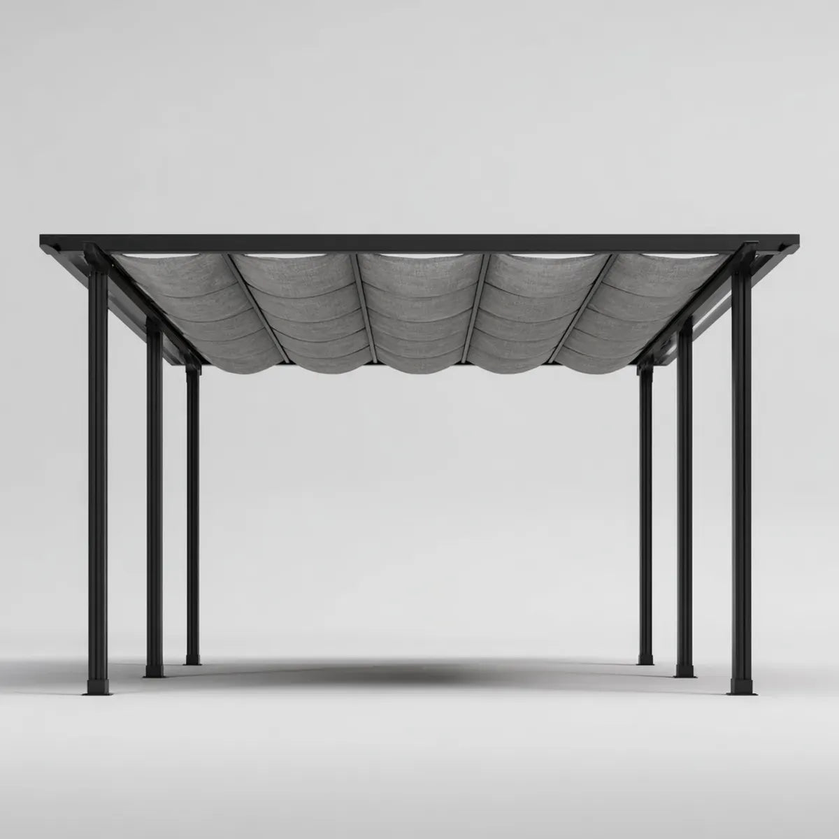 Altana lub pergola, Pawilon Pergola z dachem przesuwnym Szary czarny 400 x 300 x 220 cm Aluminiowy poliester prostokątny
