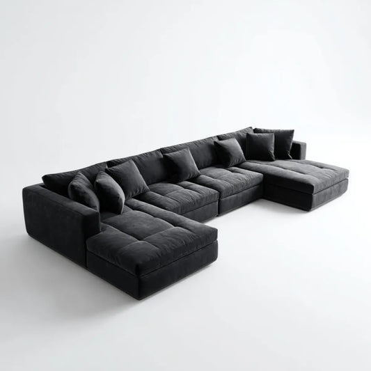 Sofa, Modułowa kanapa z czarnym kątem 5 poliestrowych siedzeń aksamitnych 360 x 170 x 75 cm