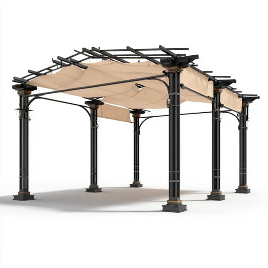 Altana lub pergola, Pergola Pavillon czarny Beige 600 x 300 x 260 cm Stalowy poliester prostokątny