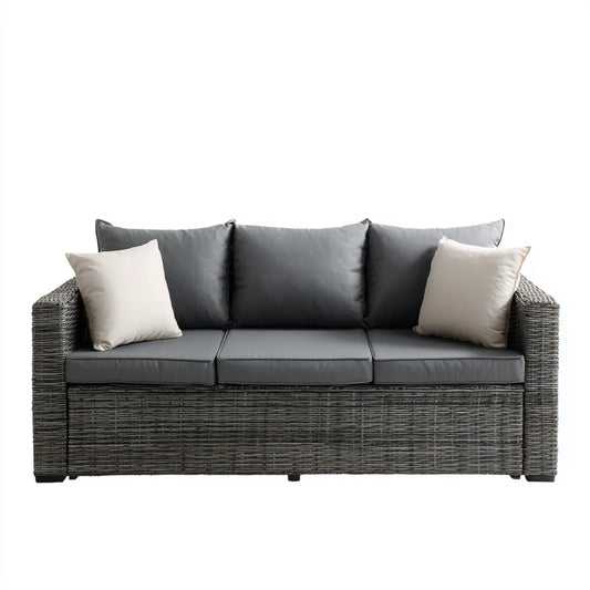 Sofa ogrodowa, Taras sofa 3-osobowa antracyt beżowy 210 x 85 x 85 cm PE rattan stali prostokątnej
