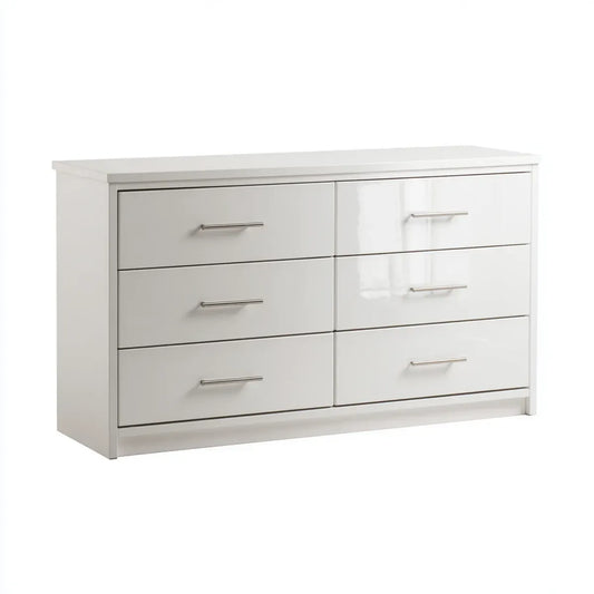 Komoda, 6 szuflady biały połysk 140 x 40 x 80 cm prostokątna MDF