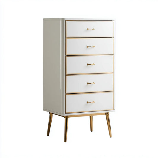 Komoda, 5 szuflady biały i złoty prostokątna MDF 60 x 40 x 120 cm wysoki szuflada