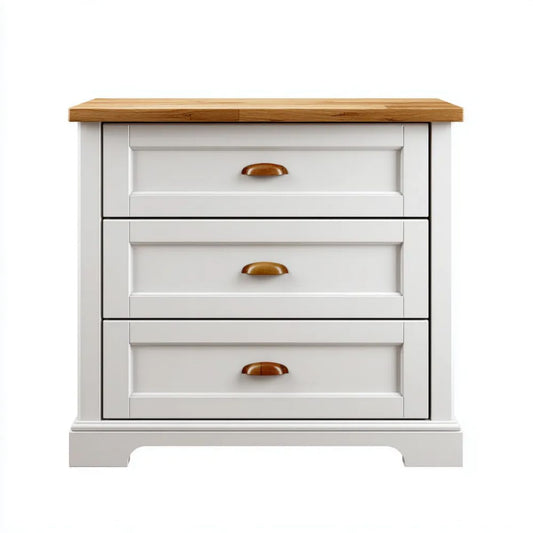 Komoda, Biała szafka 3 szuflady w MDF z litego dębu, 90 x 45 x 90 cm