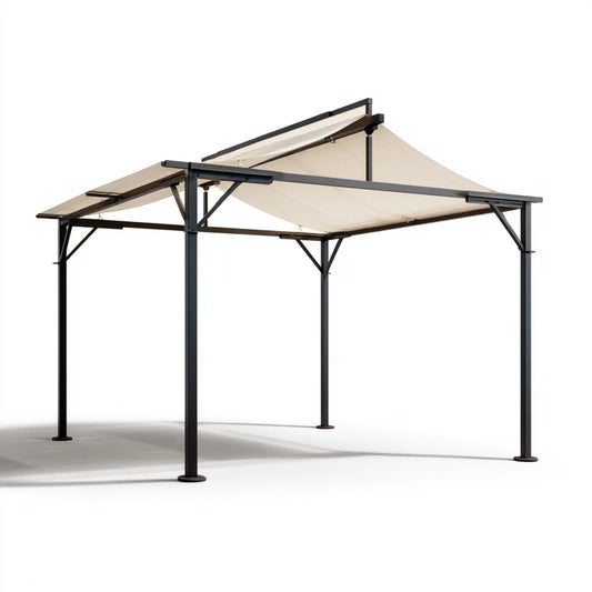 Altana lub pergola, Pawilon Pergola Creme 300 x 400 x 270 cm ze stalową ramą i poliestrowym dachem prostokątnym