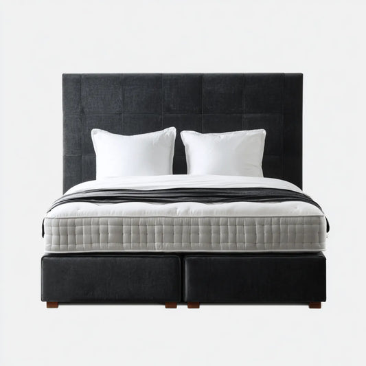 Łóżko dwuosobowe, Box Spring łóżko podwójne czarne 180 x 200 cm PU sztuczna skóra prostokątna