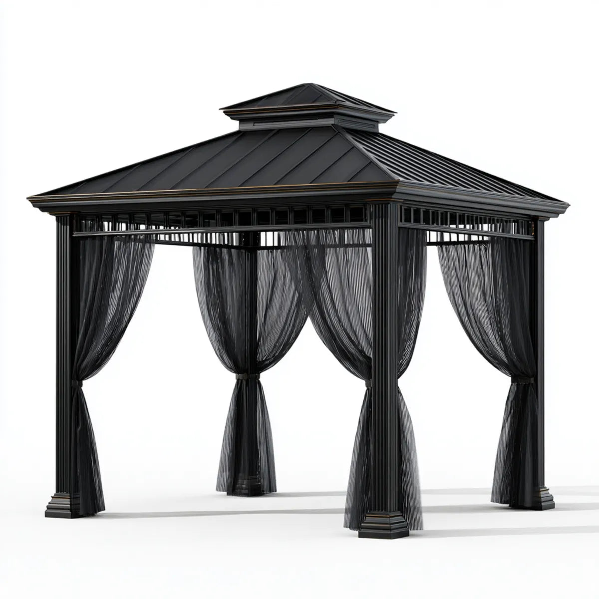 Altana lub pergola, Pawilon ogrodowy Czarny 300 x 300 x 310 cm Aluminiowy stół ze stali kwadratowej z zasłonami