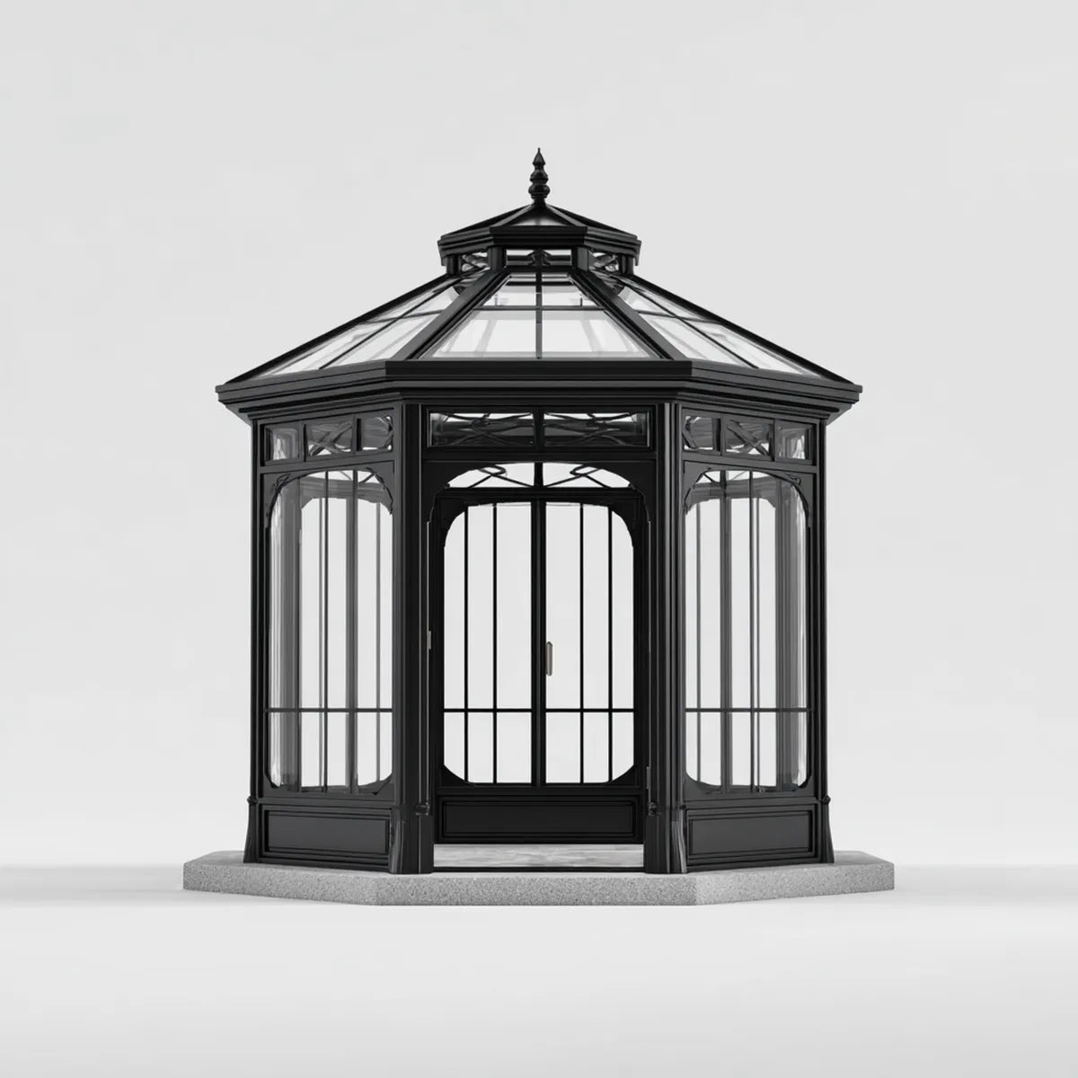 Altana lub pergola, Pawilon ogrodowy czarny 300 x 300 x 350 cm aluminium bezpieczne szkło sześciokąt
