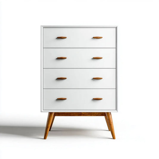 Komoda, Biała komora z 4 szufladami w MDF i litego drewna, 80 x 40 x 120 cm