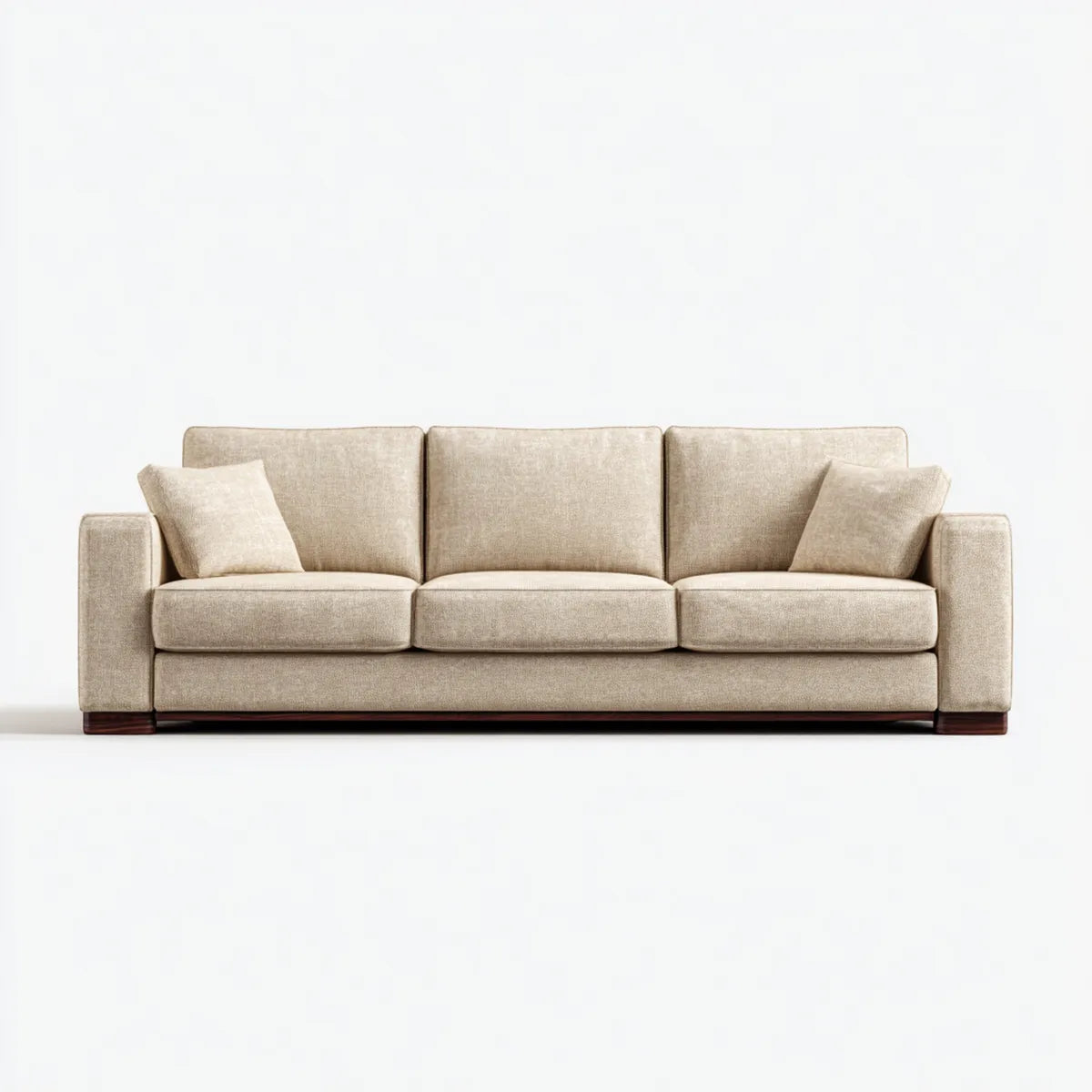 Sofa 3 beżowe fotele 220 x 95 x 85 cm w poliestrze z prostokątnymi litymi nóżkami z drewna