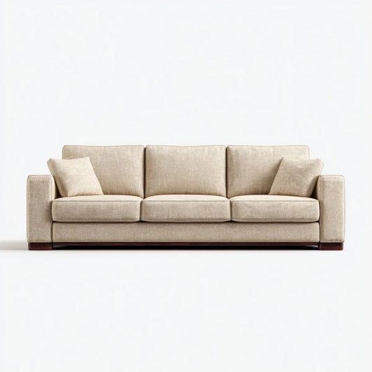 Sofa 3 beżowe fotele 220 x 95 x 85 cm w poliestrze z prostokątnymi litymi nóżkami z drewna