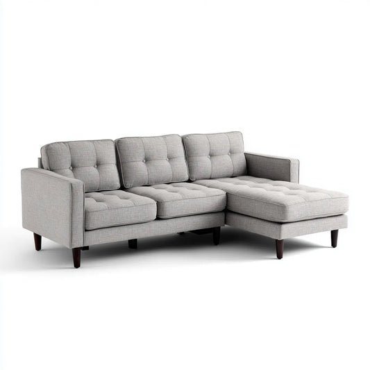 Sofa, Kanapa narożna z krzesełkiem z szarym hakiem 225 x 150 x 85 cm w kształcie poliestru L