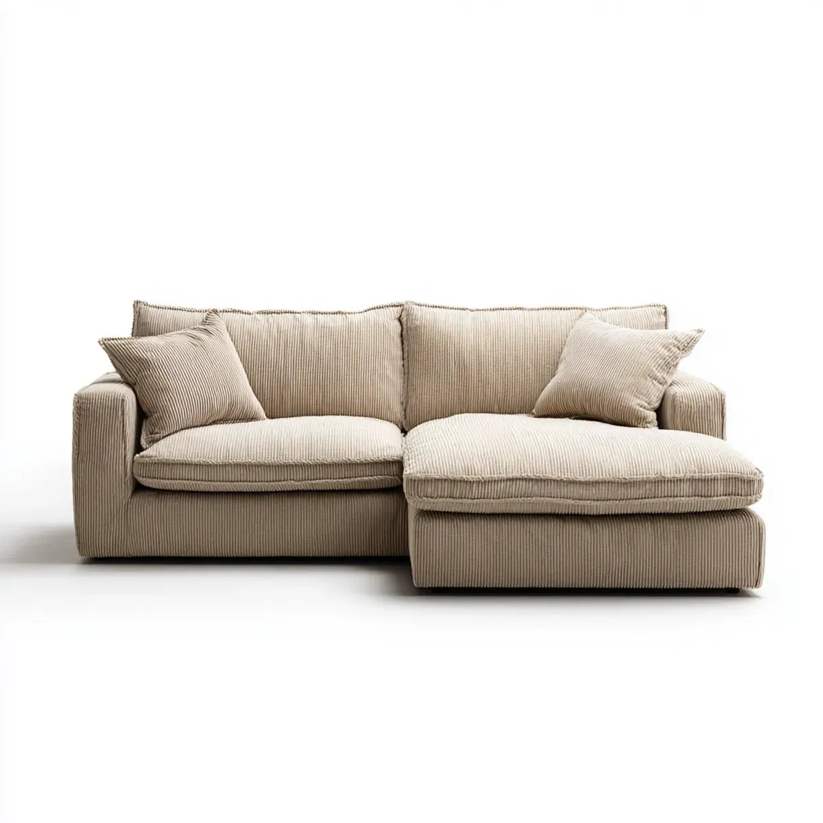 Sofa, Kącik sofa z szezlongiem prawo beżowy aksamit na żeberka poliestrowe 250 x 160 x 82 cm