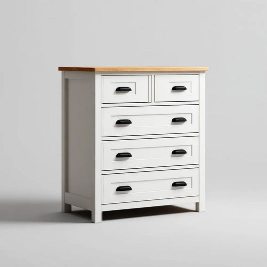 Komoda, Biała szafka szuflada 5 w MDF i lita pigpina 80 x 40 x 100 cm