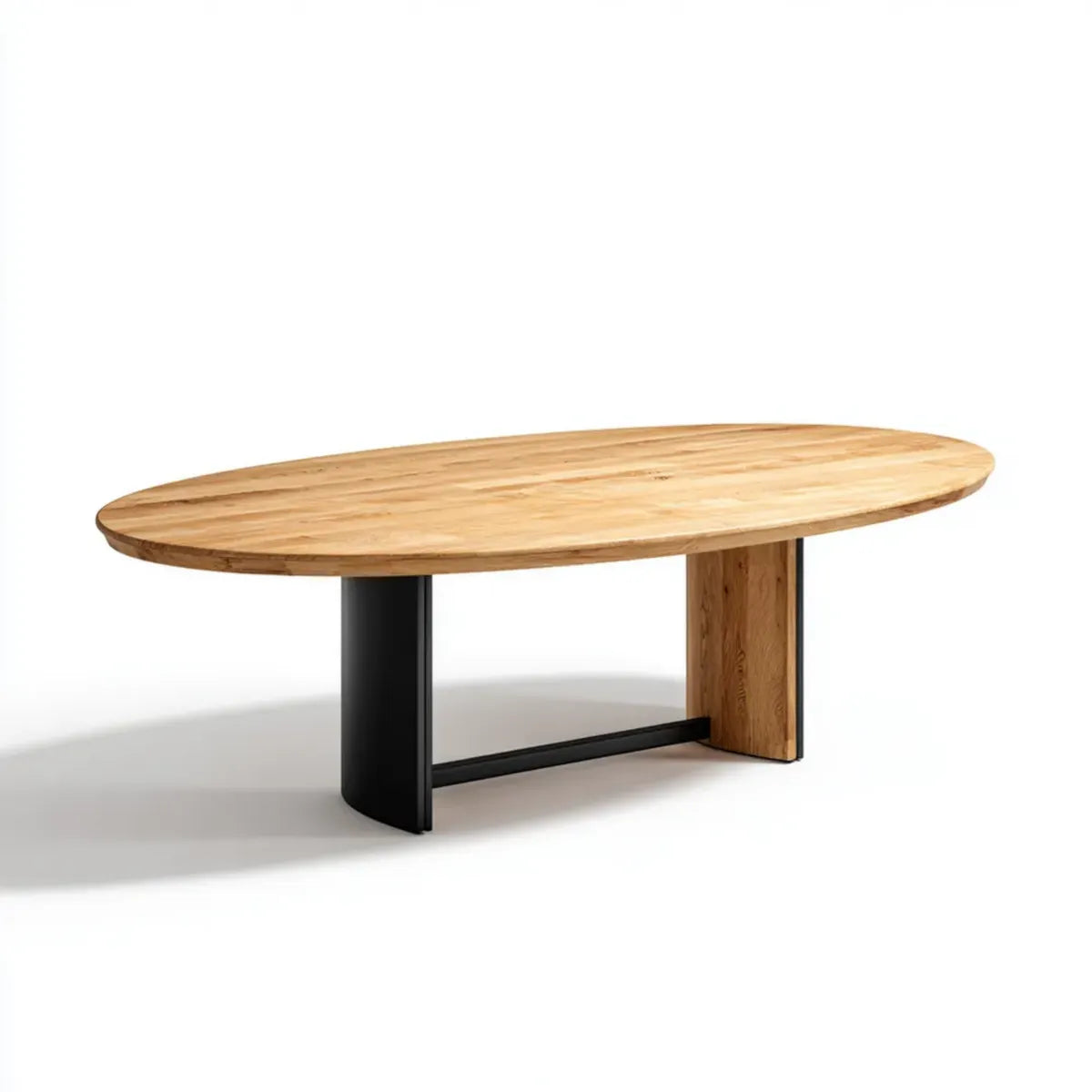 Stół do jadalni, Owalny stół jadalny naturalny dąb czarny 180 x 90 x 75 cm lity dąb górny stalowy podstawa